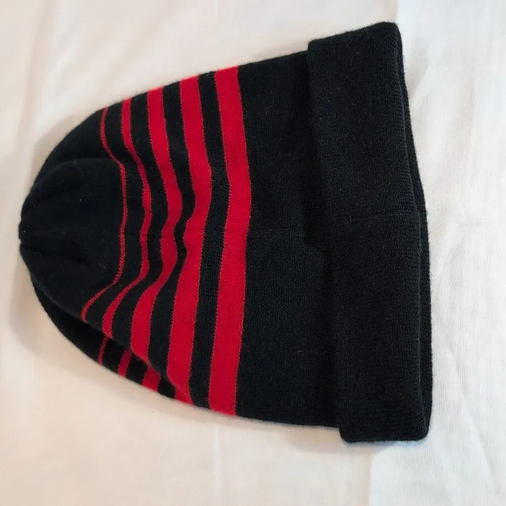 Nike Beanie Youth One Size- Embroidered Logo-black with red stripes